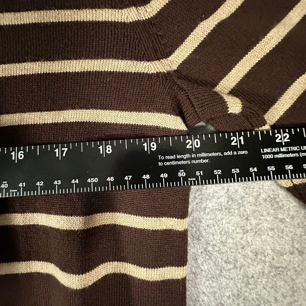 Banana Republic Sweater Medium Brown Mens Striped Merino Wool Crewneck